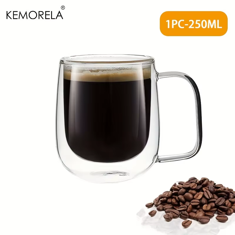 KEMORELA 1/2 pièces tasse à café Double paroi avec poignée tasse à café en verre transparent pour ca