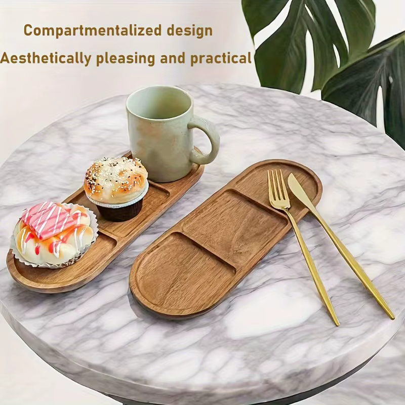 AFOURT-plateaux de petit déjeuner en bois d'acacia avec séparateurs-Design minimaliste moderne, Styl