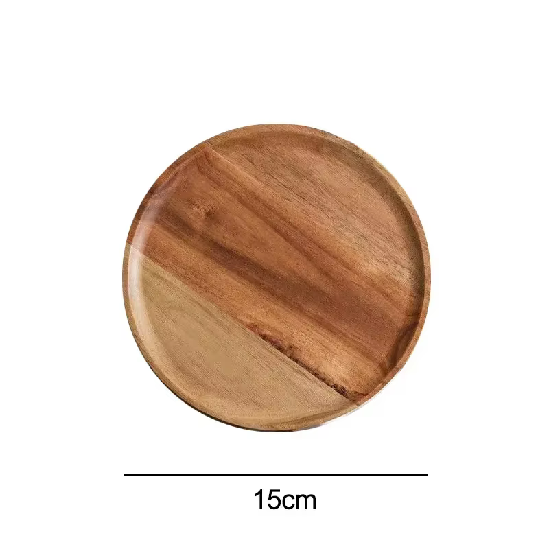 Plateaux décoratifs ronds de grande capacité, plats en bois massif, design de style japonais simple,