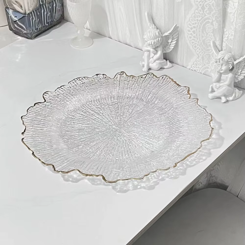 100 pièces de sous-assiettes transparentes décoratives de 33 cm pour la table, service de dîner, mar