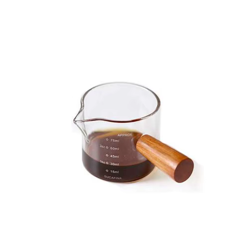Tasse à mesurer en verre avec manche en bois, tasse à mesurer pour expresso, Double bouche unique, l