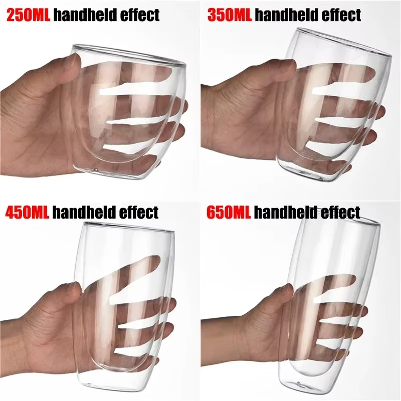 Tasse en verre à Double paroi résistante à la chaleur, 80-650Ml, bière, lait, café, eau, tasse trans