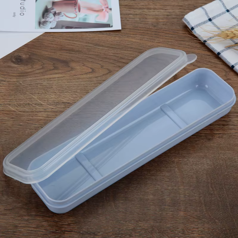 Boîte à couverts portable avec couvercle transparent, étui à couverts pour voyage, extérieur, école,