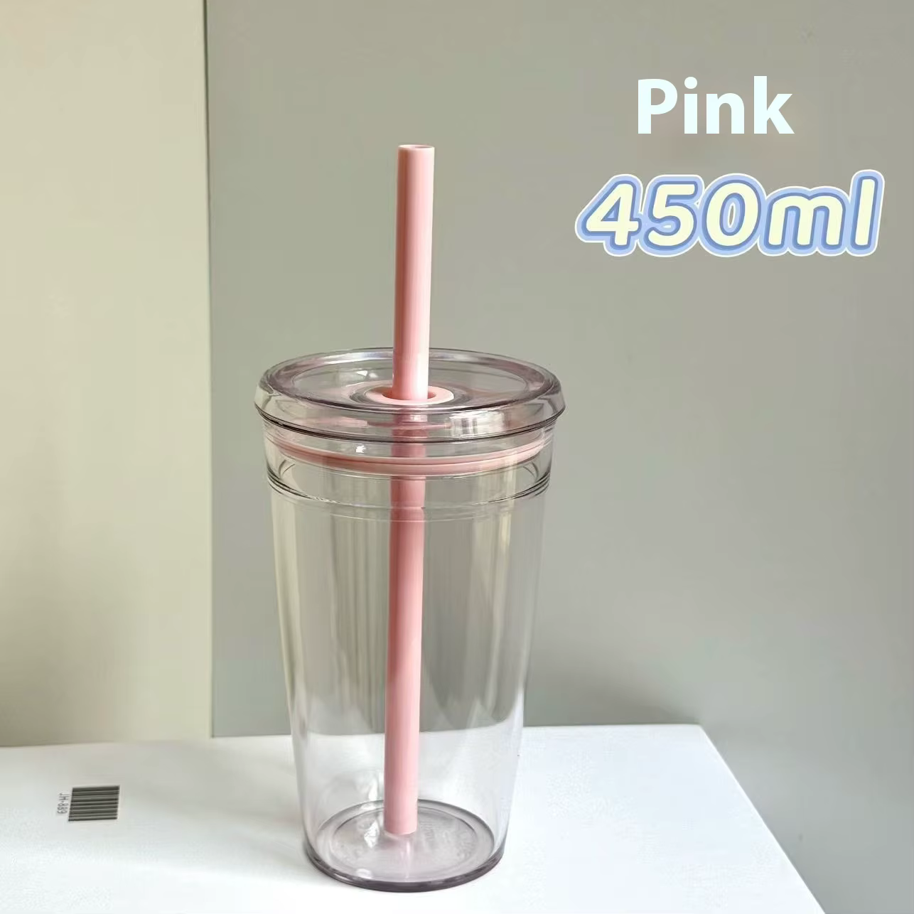 Tasse d'été en plastique avec paille de thé au lait de grande valeur de 450ML, tasse à café épaisse 