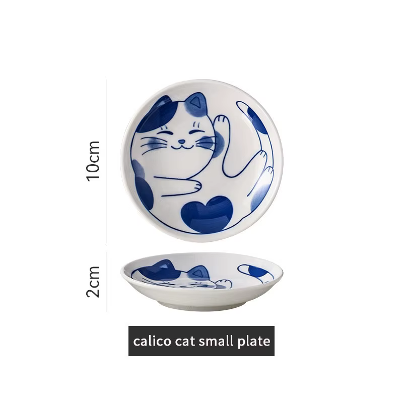 Plat à Sauce à Dessert en céramique de Style japonais, vaisselle créative et mignonne, motif de chat