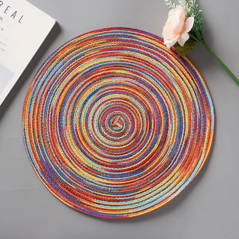 Napperon rond en vinyle tissé, napperons individuels pour Table, vaisselle de cuisine antidérapante,