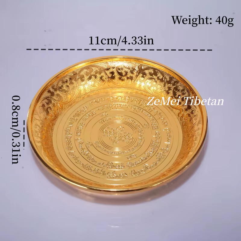 Assiette rouge de style tibétain, plat en alliage gravé de fleurs Sangge, pour autels tantriques por
