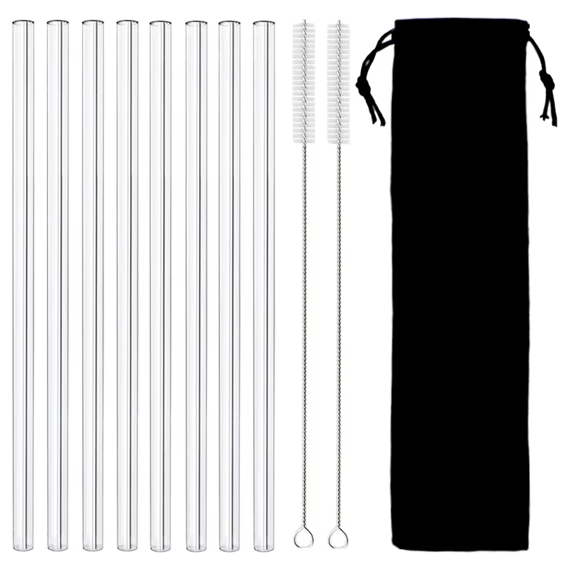 Pailles en verre réutilisables, 8 pièces, paille à boire écologique, haute teneur en Borosilicate, T
