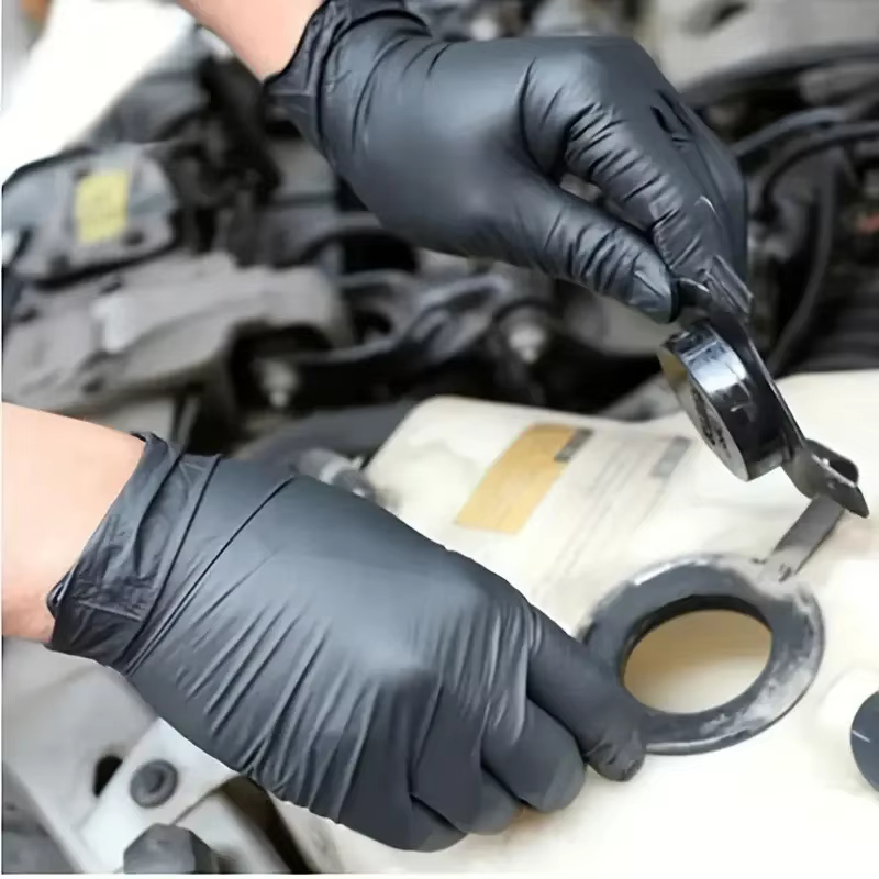 Gants jetables en Nitrile noir, pour le travail, sans Latex, pour le nettoyage de la maison, tatouag