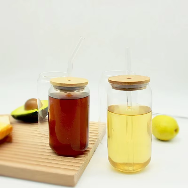 Tasse en verre créative avec couvercle en bambou, en forme de thé, jus, lait, café, tasse à boire en