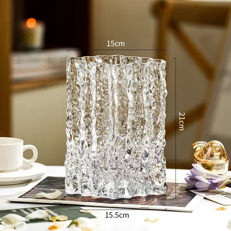 Vase en verre transparent haut de gamme pour la décoration de la maison, fleur lumineuse, ornement d