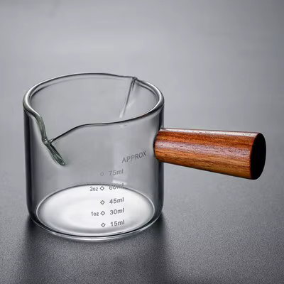 Tasse à café et lait avec manche en bois, 50-100ml, tasse à mesurer créative en verre italien