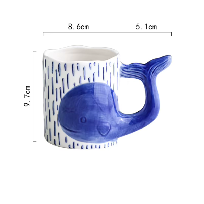 Tasse à thé et café en céramique créative, dessin animé dauphin, queue de baleine, poignée, tasse de