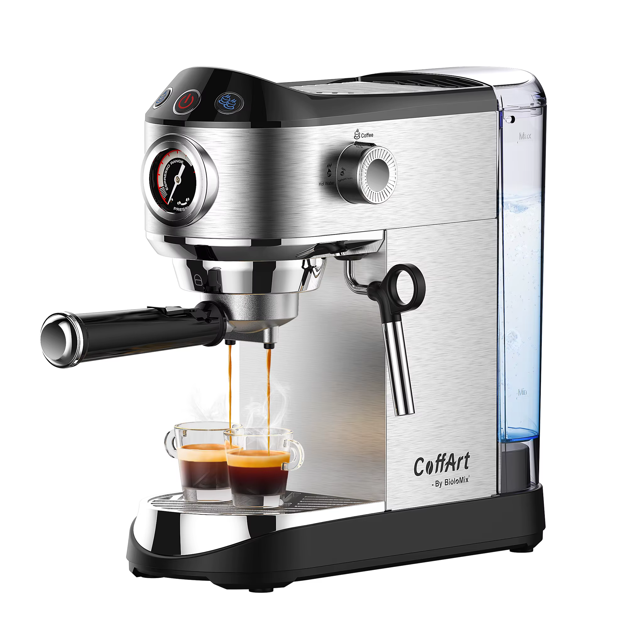 BioloMix – Machine à café semi-automatique en poudre, 20 bars, en acier inoxydable, avec mousseur à 