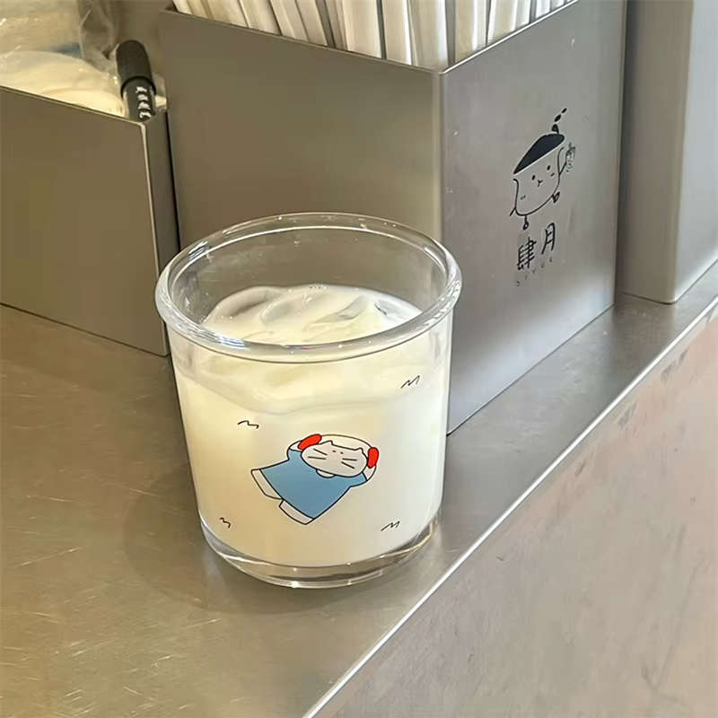 Gobelet en verre Kawaii, tasse à café glacée, chat mignon esthétique, verres à boire coréens, standa