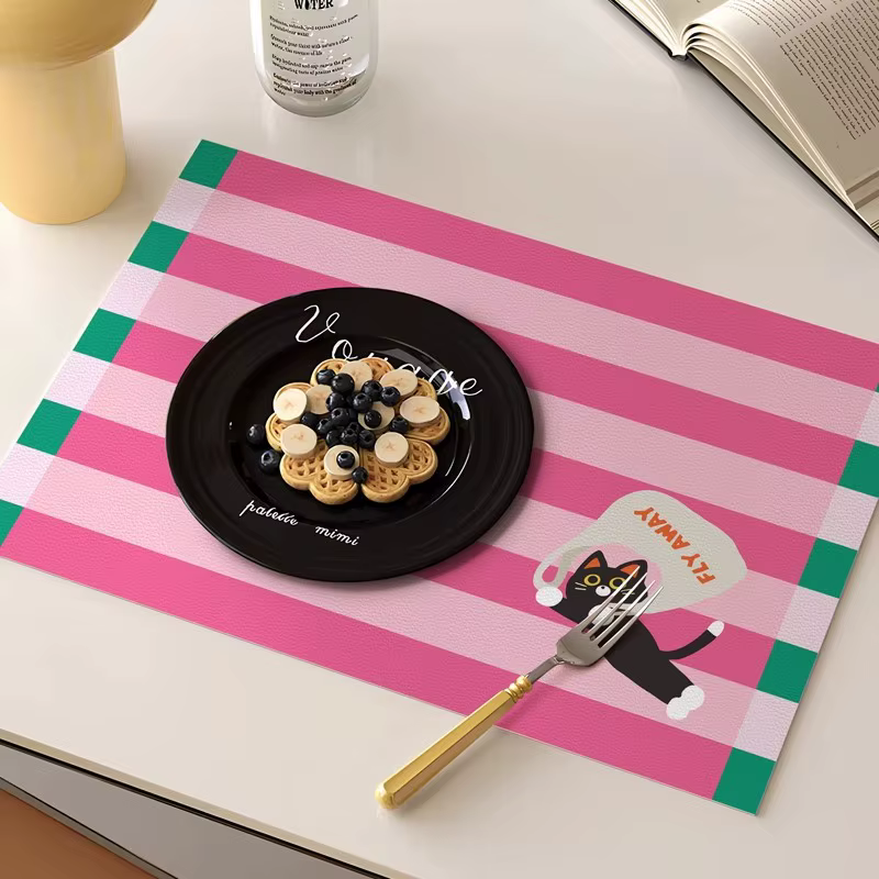 Napperons de salle à manger rétro Dopamine chats, tapis de Table en cuir PU imperméable à l'huile, r