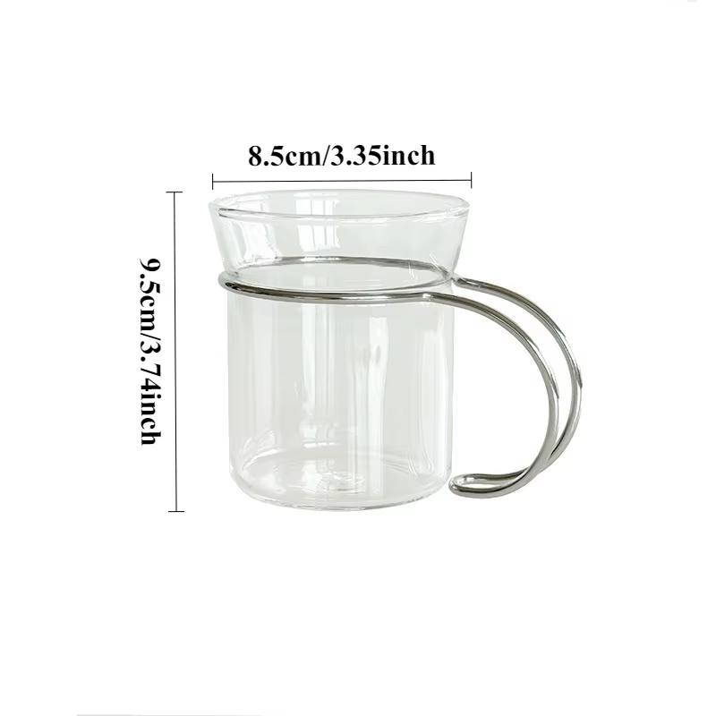 Tasse en verre Transparent créative, poignée Simple en acier inoxydable, tasse à crème glacée, luxe 