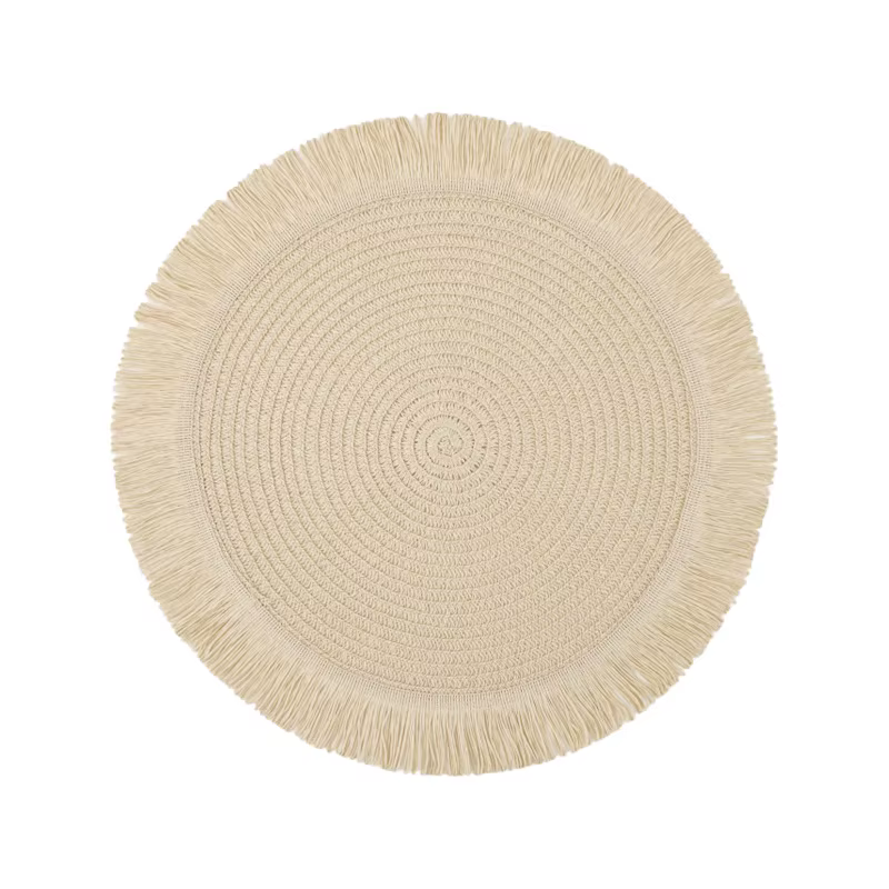 Napperon Vintage en Jute et lin, tapis de Table rond à franges simples, Protection contre le café et