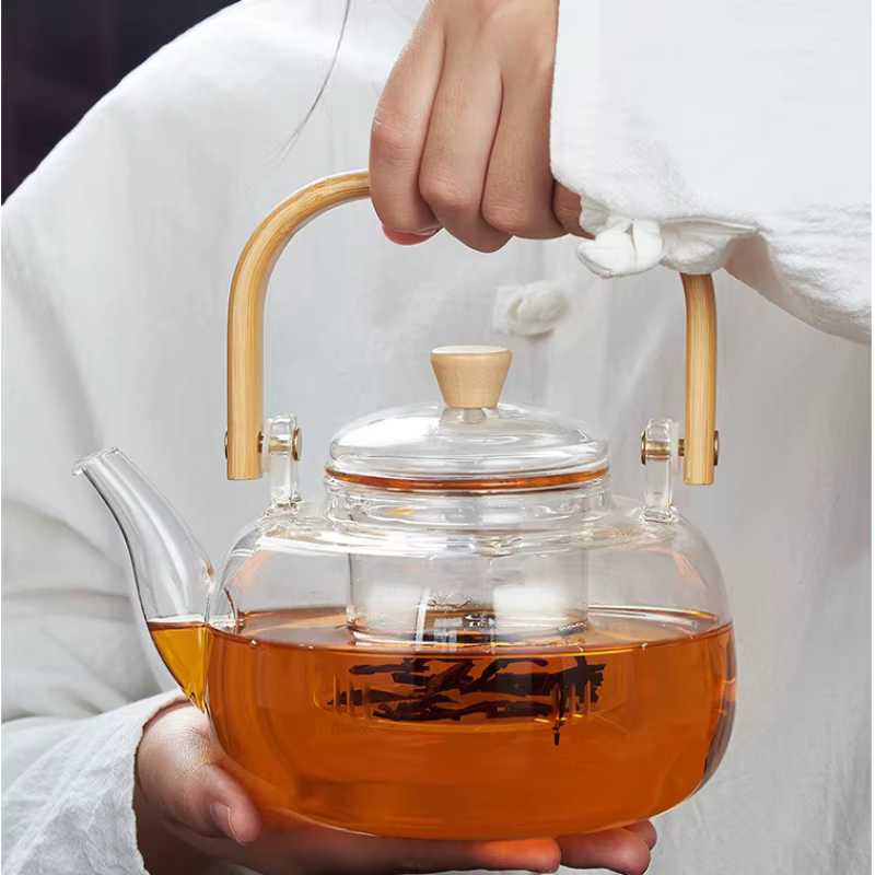 Théière transparente en verre Borosilicate de 1000/1200ml, pour cérémonie du thé chinois, avec filtr