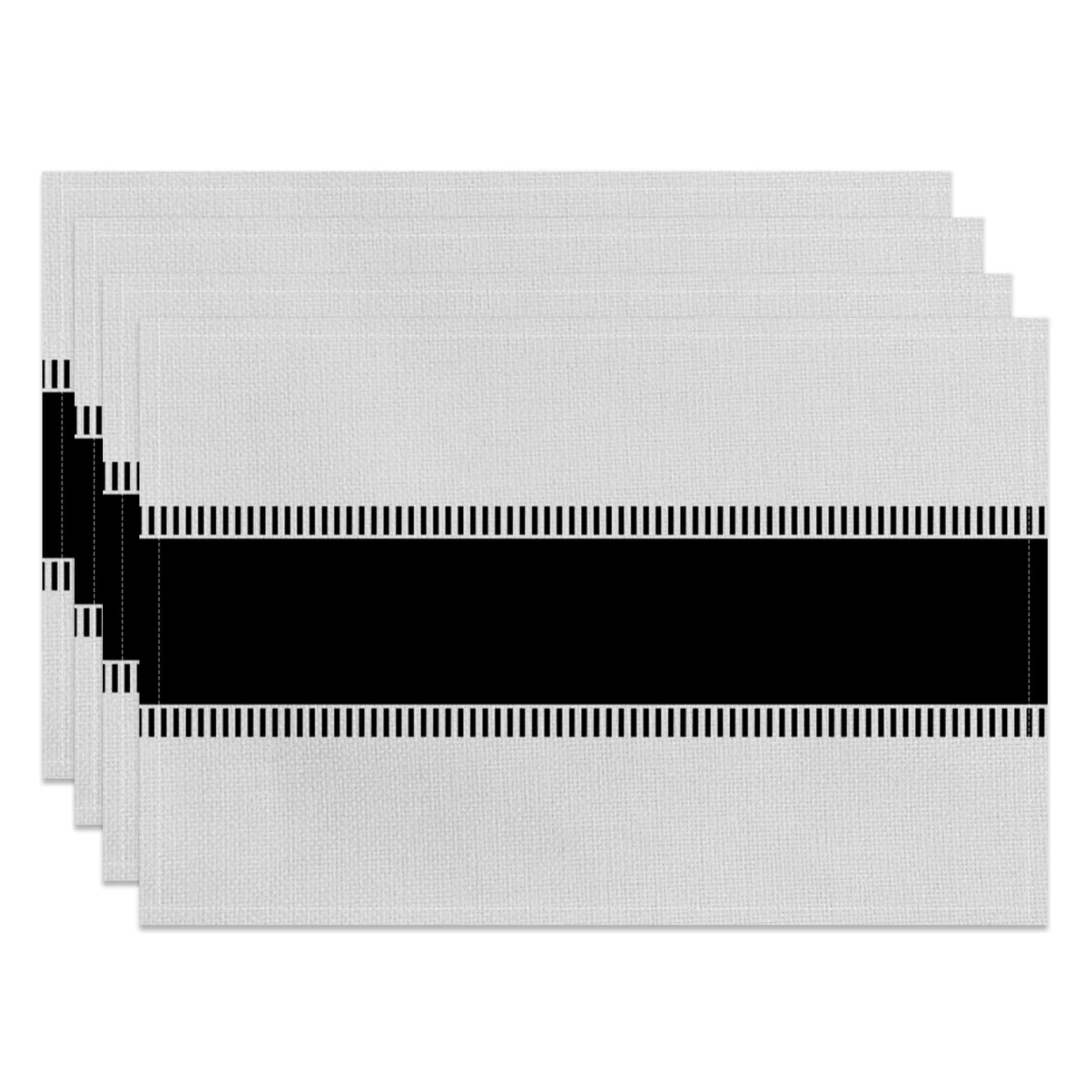 Ensemble de 4 sets de table décoratifs en lin noir et blanc, ligne minimaliste moderne, antidérapant