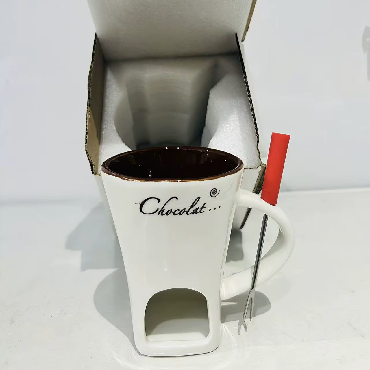 Mug en céramique européen pour faire fondre le chocolat et le fromage, avec fourchette, mug à café c
