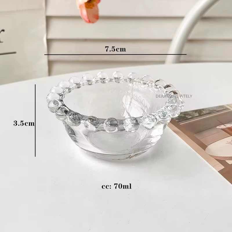 Bol en verre à bord de perles exquis, bol créatif pour yaourt à l'avoine, petit déjeuner, bol à sala