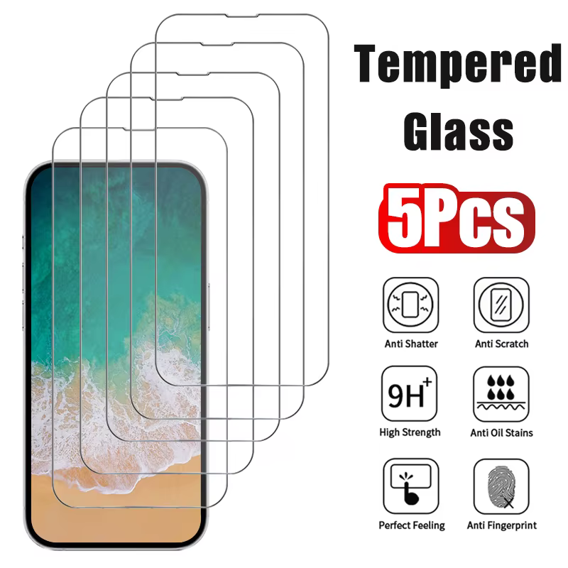 5 pièces verre trempé pour iPhone 17 16 15 14 13 12 Pro Max protecteur d'écran pour iPhone 12 13 Min