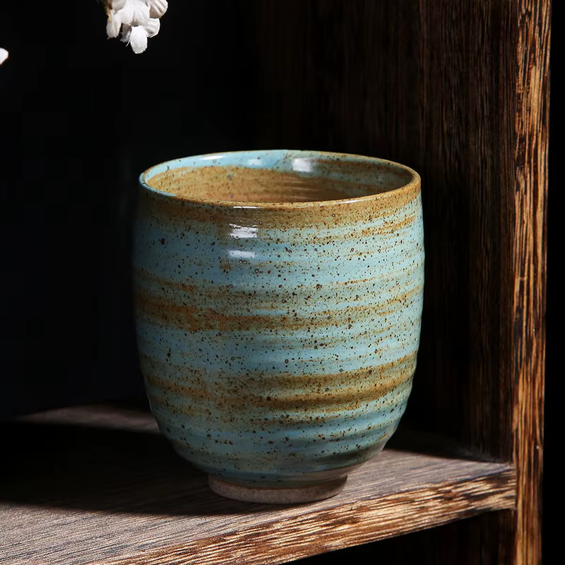 Tasse à thé japonaise en poterie grossière, grande tasse principale rétro pure faite à la main, tass