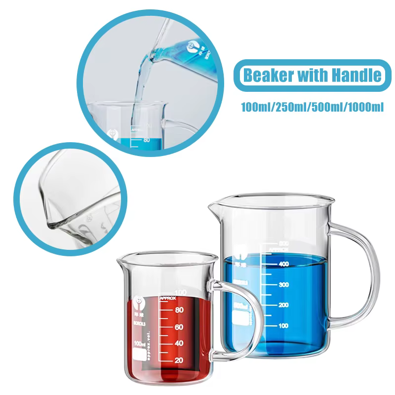 Tasse à mesurer avec poignée 100-1000ml, verre à haute teneur en Borosilicate, échelle transparente,