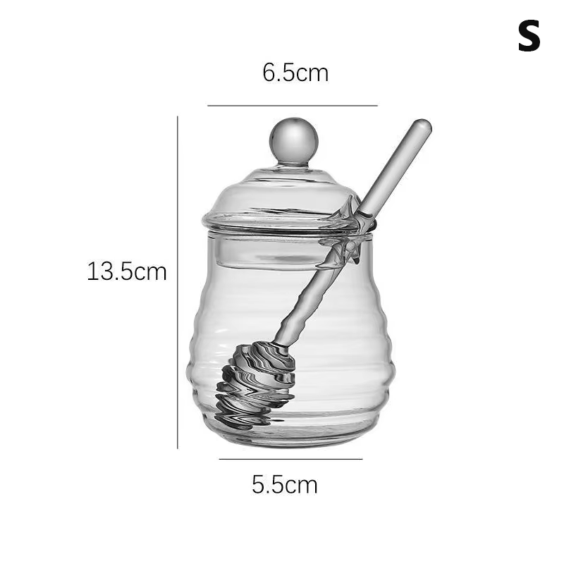 Récipient de stockage de miel précieux en accent d'abeille en verre avec louche et couvercle, boutei