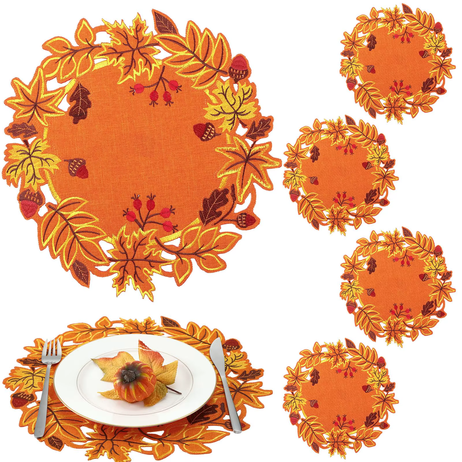 Napperon d'automne pour Thanksgiving, napperons de récolte d'automne, feuilles d'érable brodées, tap