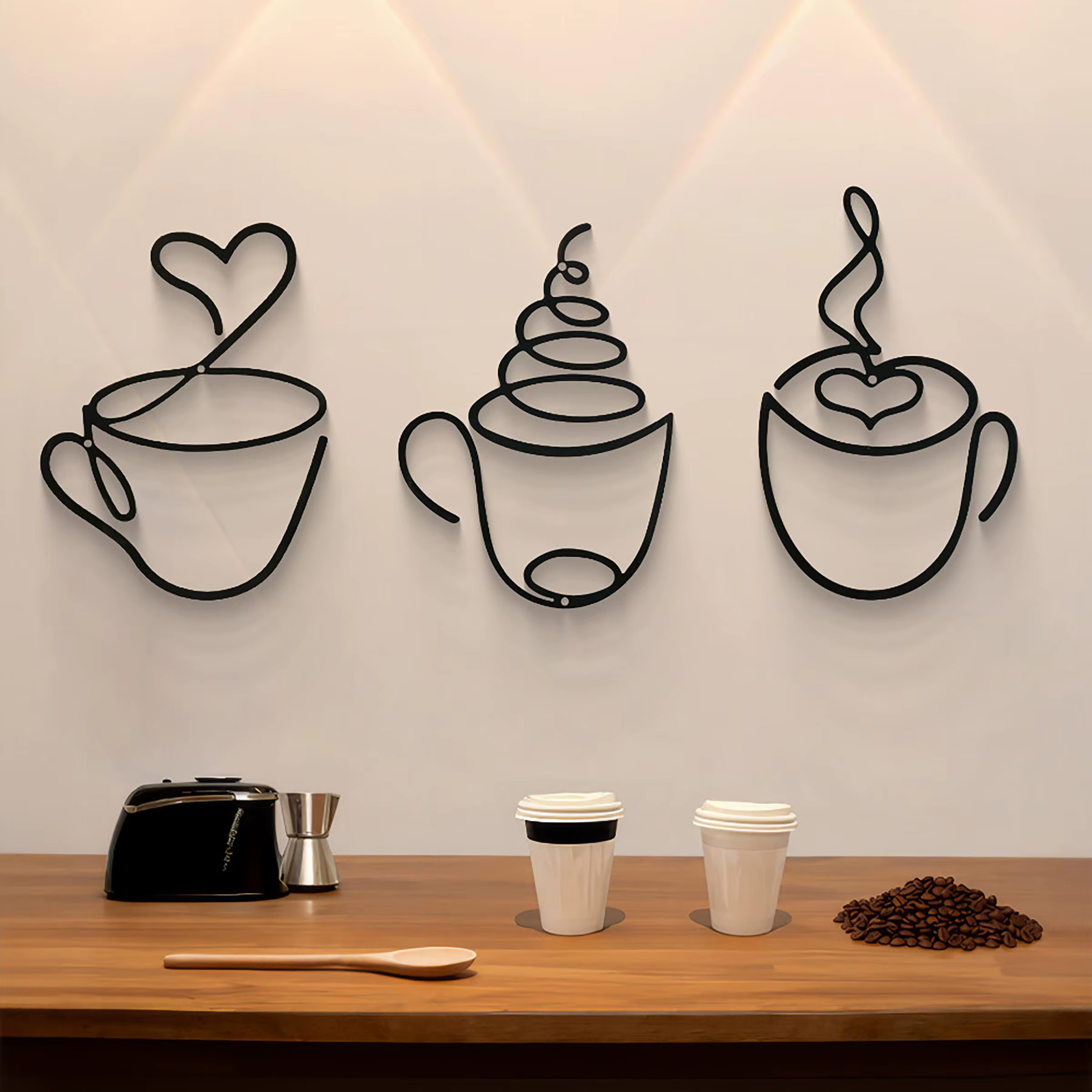 Ensemble de 3 décorations murales créatives pour café, décoration d'intérieur en fer forgé, suspensi