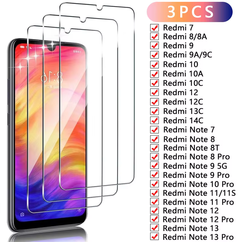 Protecteur d'écran, 3 pièces, en verre trempé pour Xiaomi Redmi 14C 13C 12C 10C 9A 9C 8A 7, pour Red