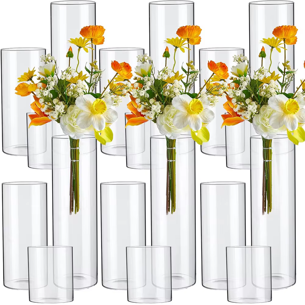 Vases cylindriques en verre transparent de 4, 6 et 8 pouces pour centres de table, supports pour bou