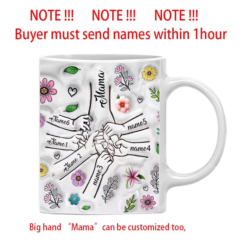 Personnaliser nom tasse personnaliser effet 3D impression fleurs tasse tenant la main tasses à café 