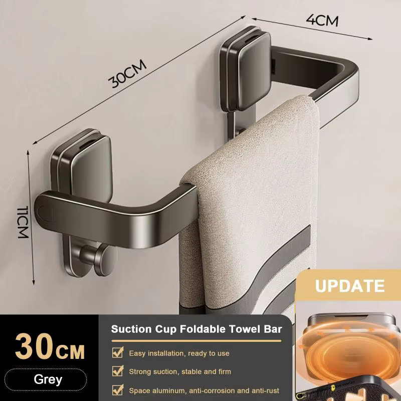 Porte-serviettes mural pliable à ventouse sans perçage, barre porte-serviettes 30/40/50cm pour salle