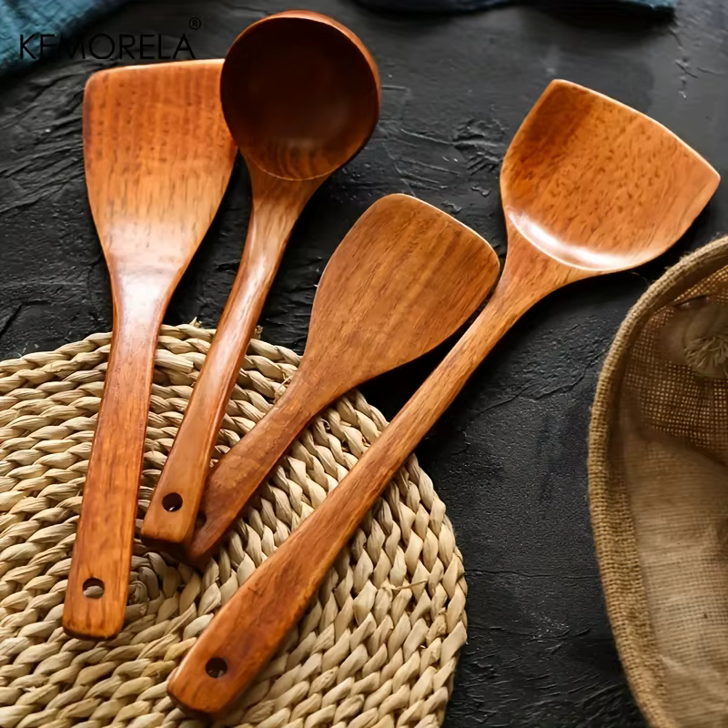 KEMORELA 4 pièces ensemble d'ustensiles de cuisine outils de cuisine pelle à bois cuillère antiadhés