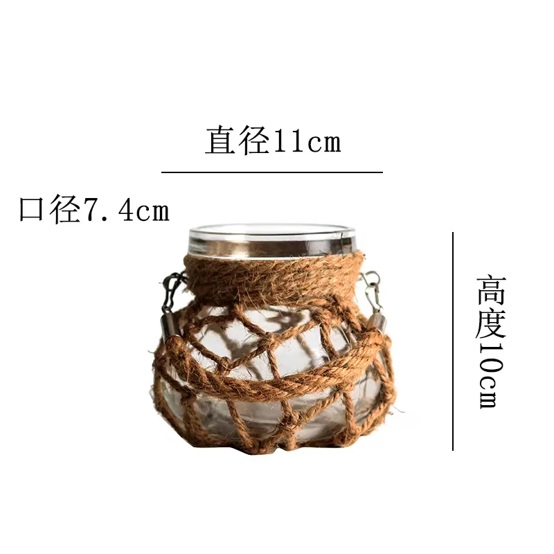 Vase Transparent en Verre Tissé à la Main, Corde de Chanvre, Ornement Décoratif Américain, Hydroponi