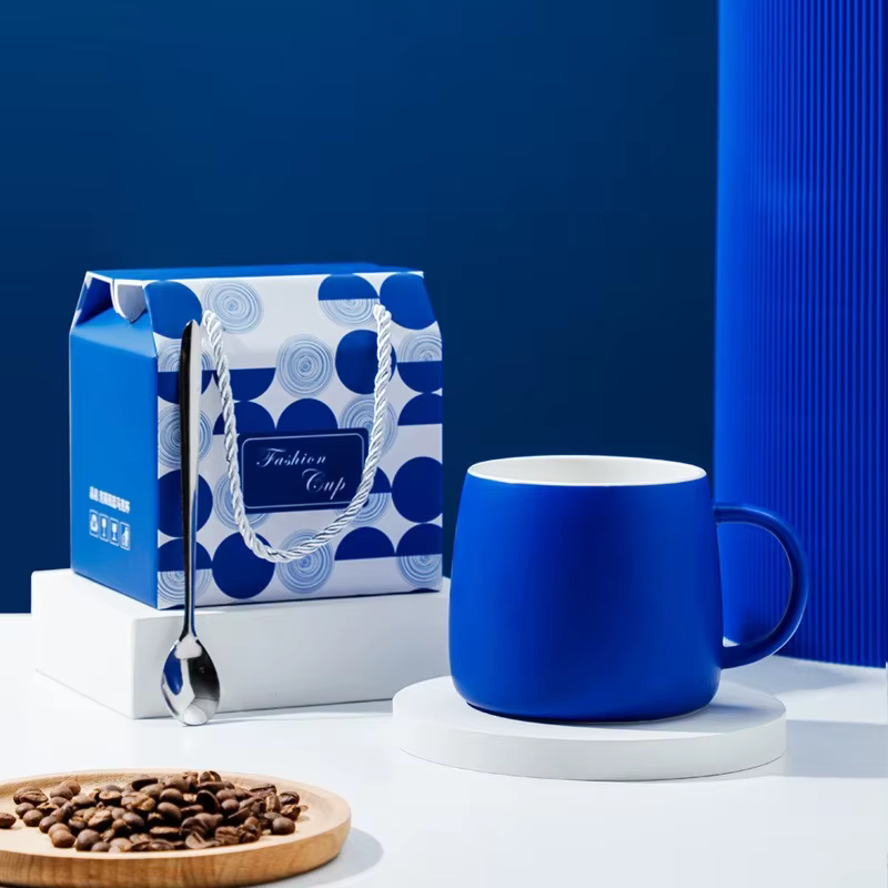 Tasse à café GT en céramique bleue, tasse en porcelaine, design créatif, éclaboussures d'encre, peti