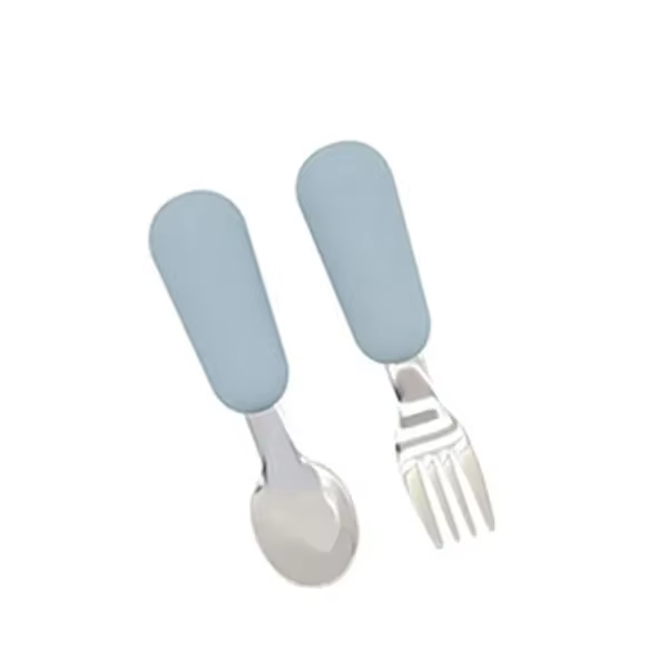Ensemble de Couverts en Silicone et Acier Inoxydable pour Bébé, Ustensile pour Enfant en Bas Âge, Va
