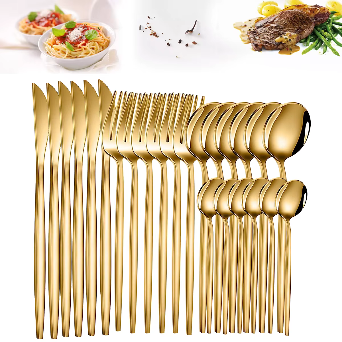 24 pièces ensemble de vaisselle en acier inoxydable ensemble de vaisselle couteau fourchette cuillèr