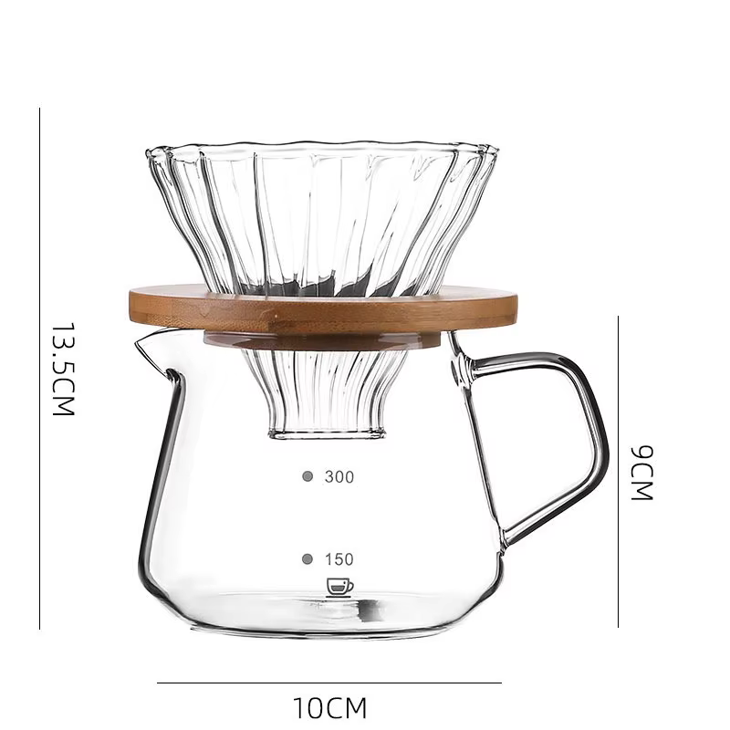 1 ensemble de cafetière à filtre en verre de 300 ml/600 ml avec carafe en verre et filtre à café en