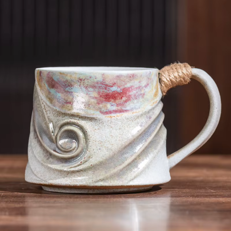 Tasse en céramique de ULde chanvre en spirale créative, poterie rugueuse rétro, tasse à café, tasses