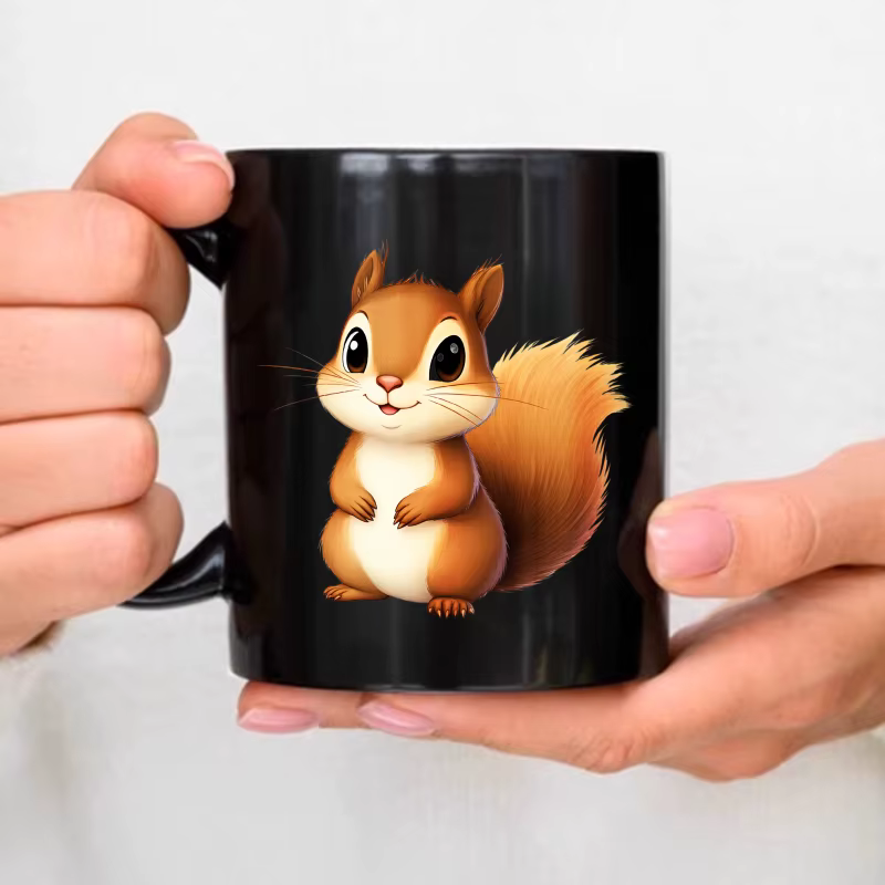 Tasse en céramique noire, motif Animal d'écureuil mignon, adaptée au café, au thé, aux cadeaux de pe