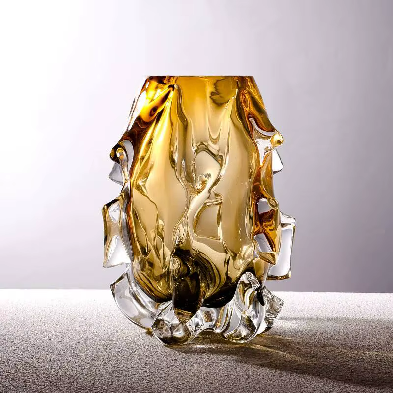 Vase en verre de cristal créatif de luxe léger, salon, entrée, aquarelle, fleurs, sens avancé, Art d