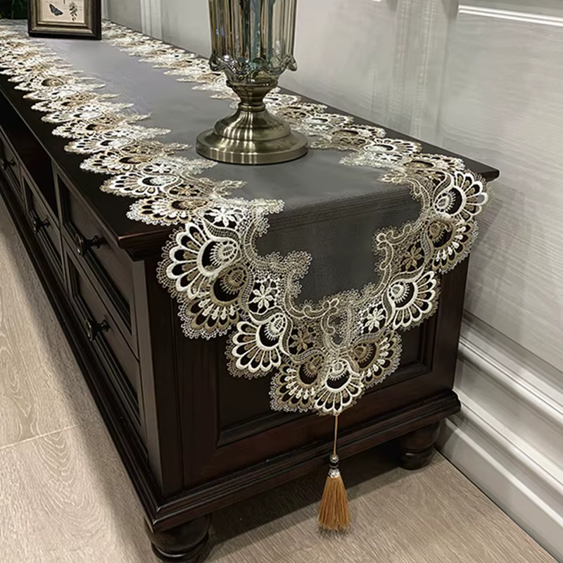 Chemin de Table rétro en dentelle, nappe florale brodée, décoration de Festival, chemin de Table ave