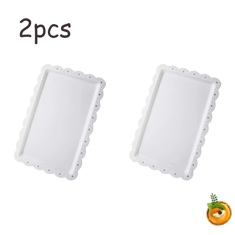 Assiette à dessert rectangulaire en PP, réutilisable, adaptée aux fêtes, disponible en 2/4/6 pièces.