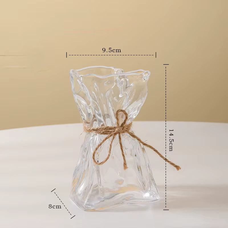 Vase en verre transparent irrégulièrement plié, artisanat créatif, ornements d'art hydroponique, pot