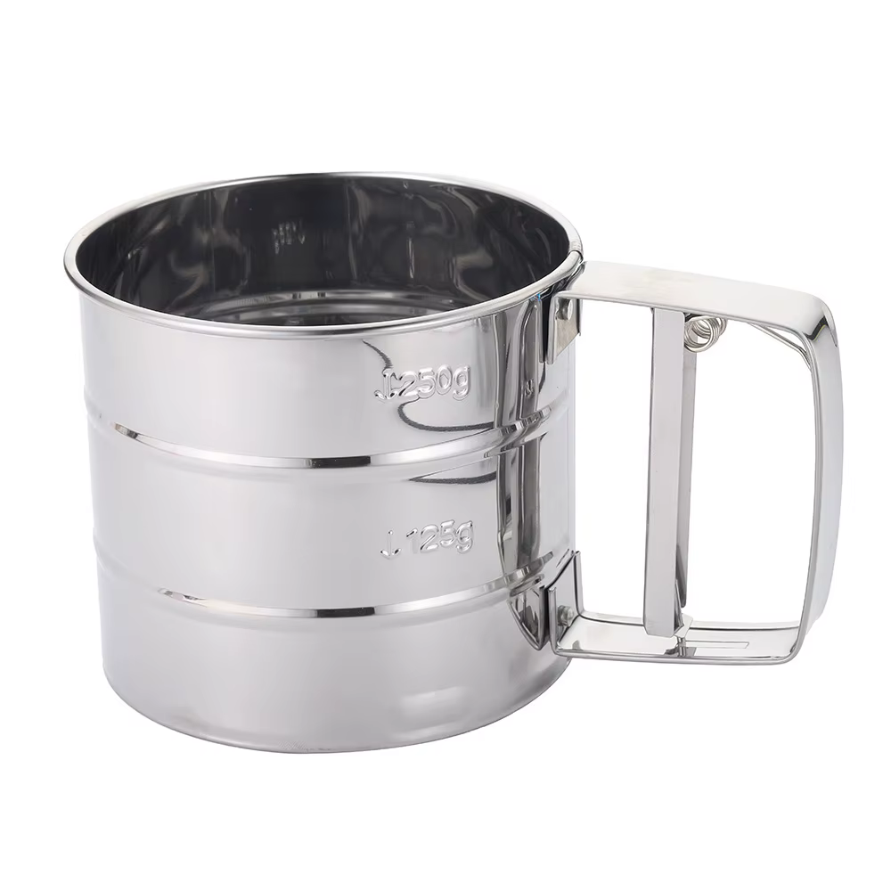 Tamis à farine en acier inoxydable, Shaker manuel, tasse pour la cuisson du café, presse à une main,