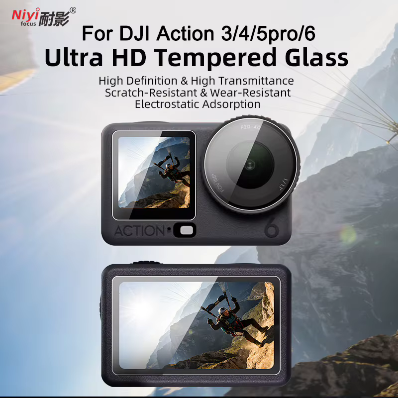 Protection d'écran en verre trempé Ultra HD 9H pour DJI Action 3 4 5 Pro 6, protection de l'objectif